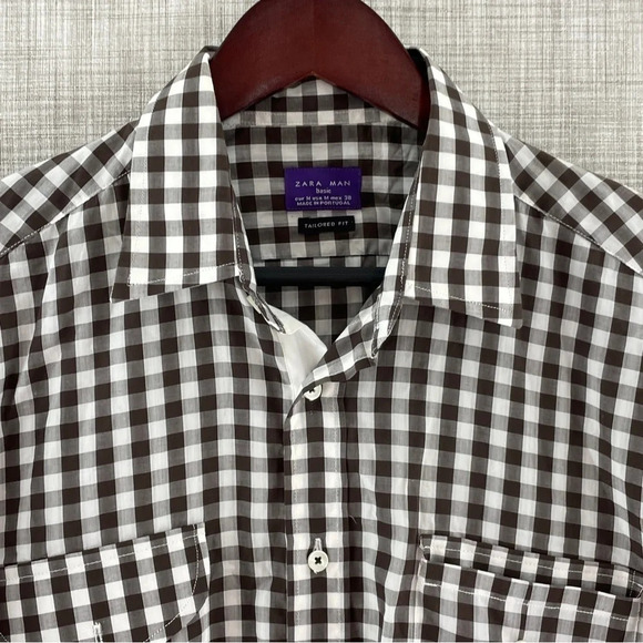 Zara Man Tailored fit Brown Plaid button down long sleeve shirt M. 8899/b - Picture 3 of 8